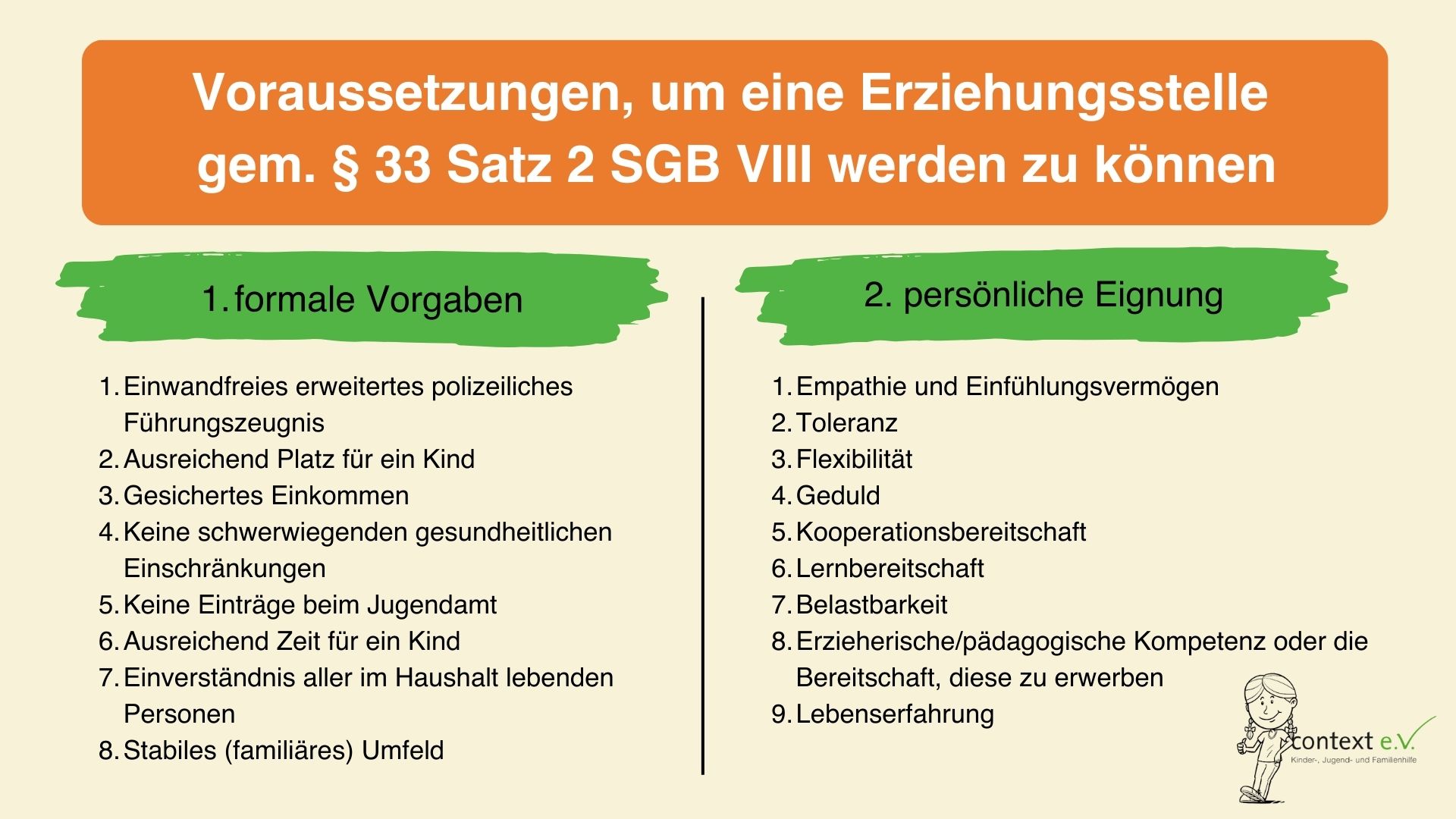 Voraussetzungen für Erziehungsstellen gem. § 33 Satz 2 SGB VIII